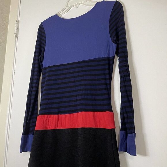 DESIGUAL blue black stripe long sleeve scoop neck dress size Small - Picture 6 of 6